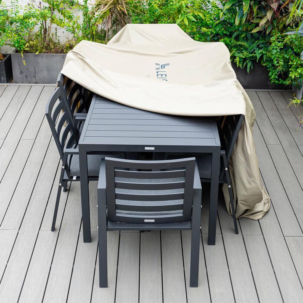 LeisureMod Mid-Century Modern Chelsea Rectangular Outdoor Rain Cover for 87" Patio Dining Table and Chairs Set in Brown