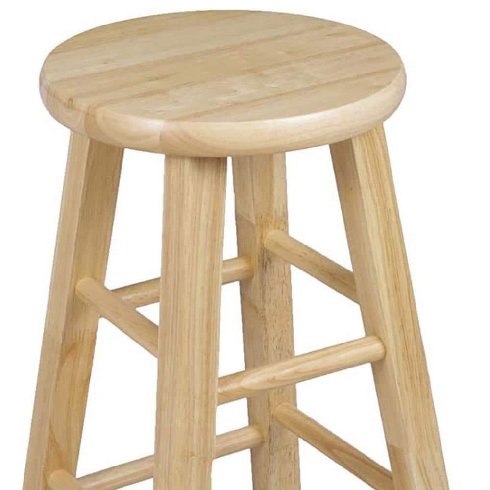 PJ Wood Round-Seat 24 Inch Tall Kitchen Counter Stools for Homes, Dining Spaces, and Bars with Backless Seats, 4 Square Legs, Natural, Set of 2