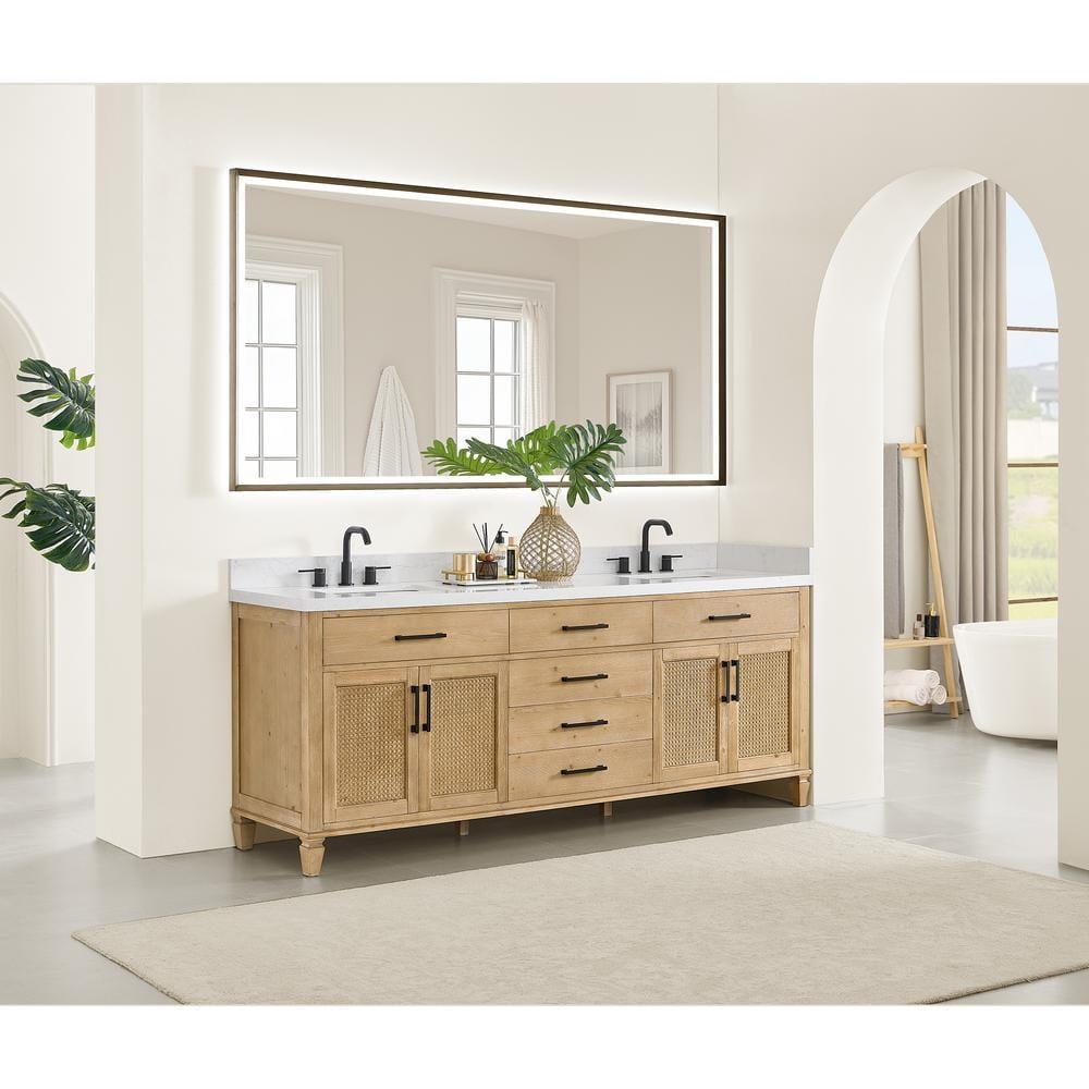 Altair-13 84" Double Bathroom Vanity in with Grain White Engineered Stone Countertop