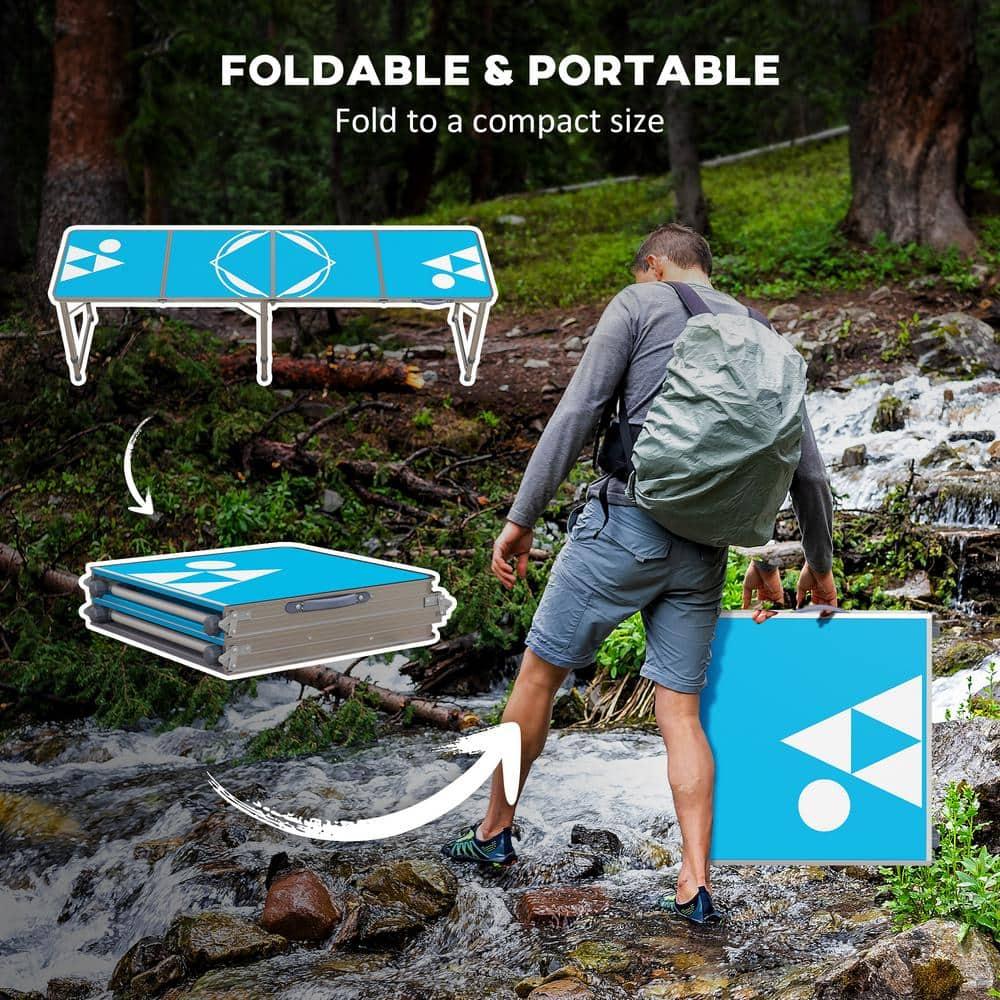 HLILish Outsunny 8Ft Portable Beer Pong Table With Adjustable Legs, Folding Camping Table, Aluminum Picnic Table, For Party, Travel, BBQ, Beach