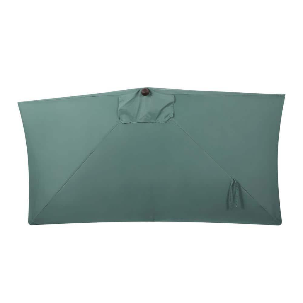 JONATHAN Y Sidney 9 ft. Classic MidCentury Rectangular Half Market Patio Umbrella with Crank, Wind Vent and UV Protection in Green/White