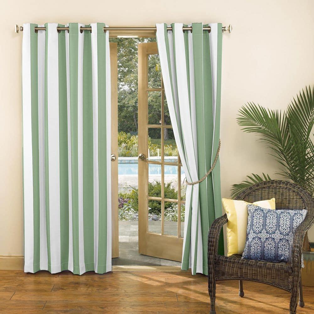 108"x54" Valencia Cabana Striped Indoor/Outdoor UV Protectant Room Darkening Grommet Curtain Panel Spa Green - Sun Zero