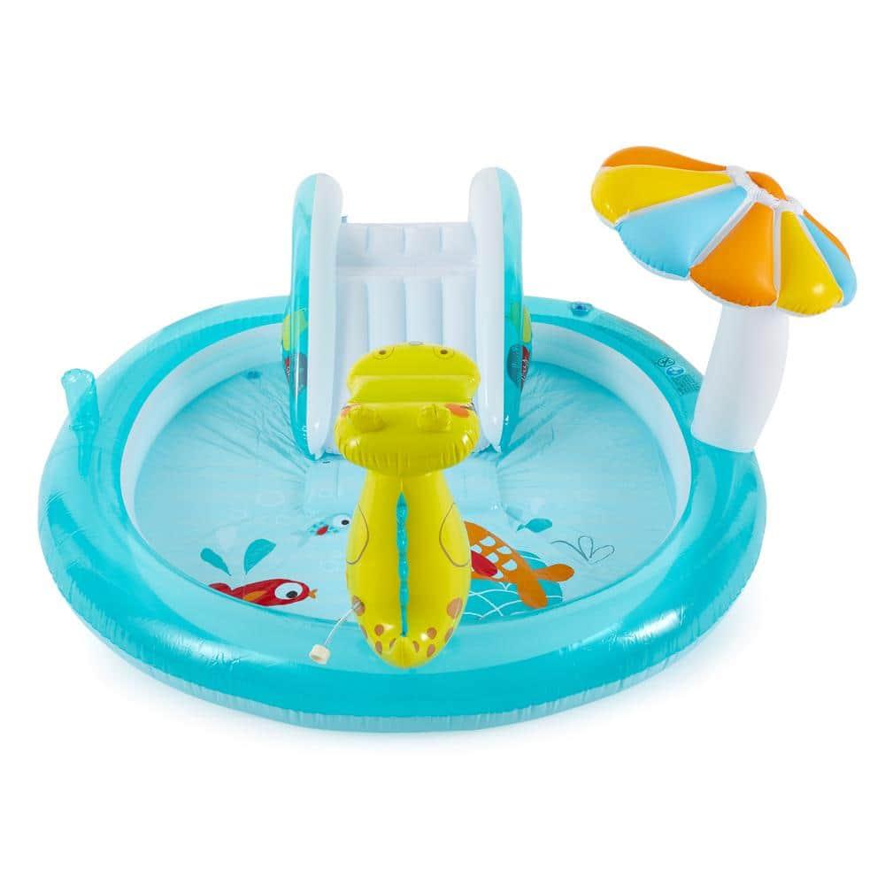 Intex 57165EP Gator 6.6ft x 5.6ft x 4in Outdoor Inflatable Kiddie Pool Water Play Center with Slide, for Toddlers Ages 2 and Up