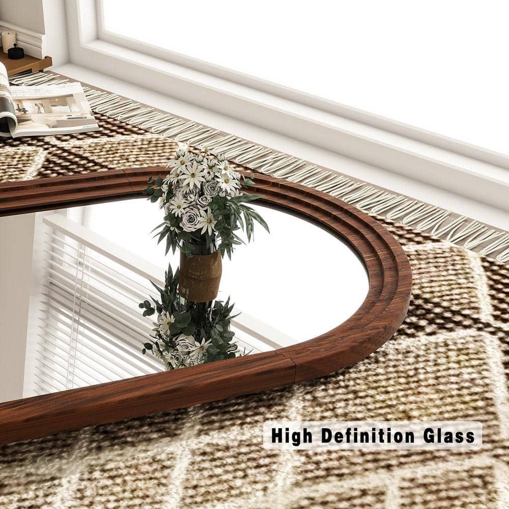 BEAUTYPEAK 36"x 24" Arched Bathroom Mirror Wall Mirror Wooden Frame,Brown