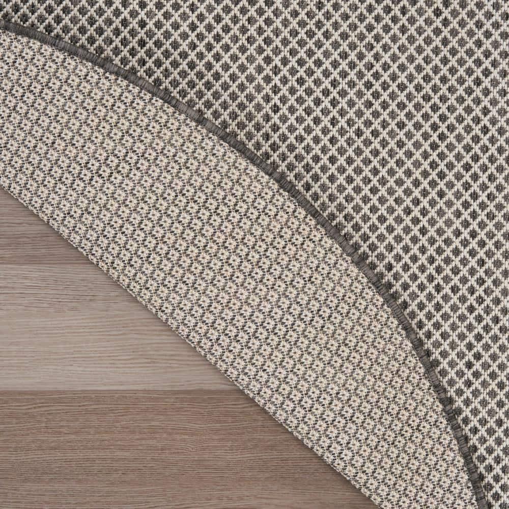Nourison 4' x 4' Courtyard Modern Easy Care Flatweave Indoor Outdoor Round Rug Ivory/Charcoal