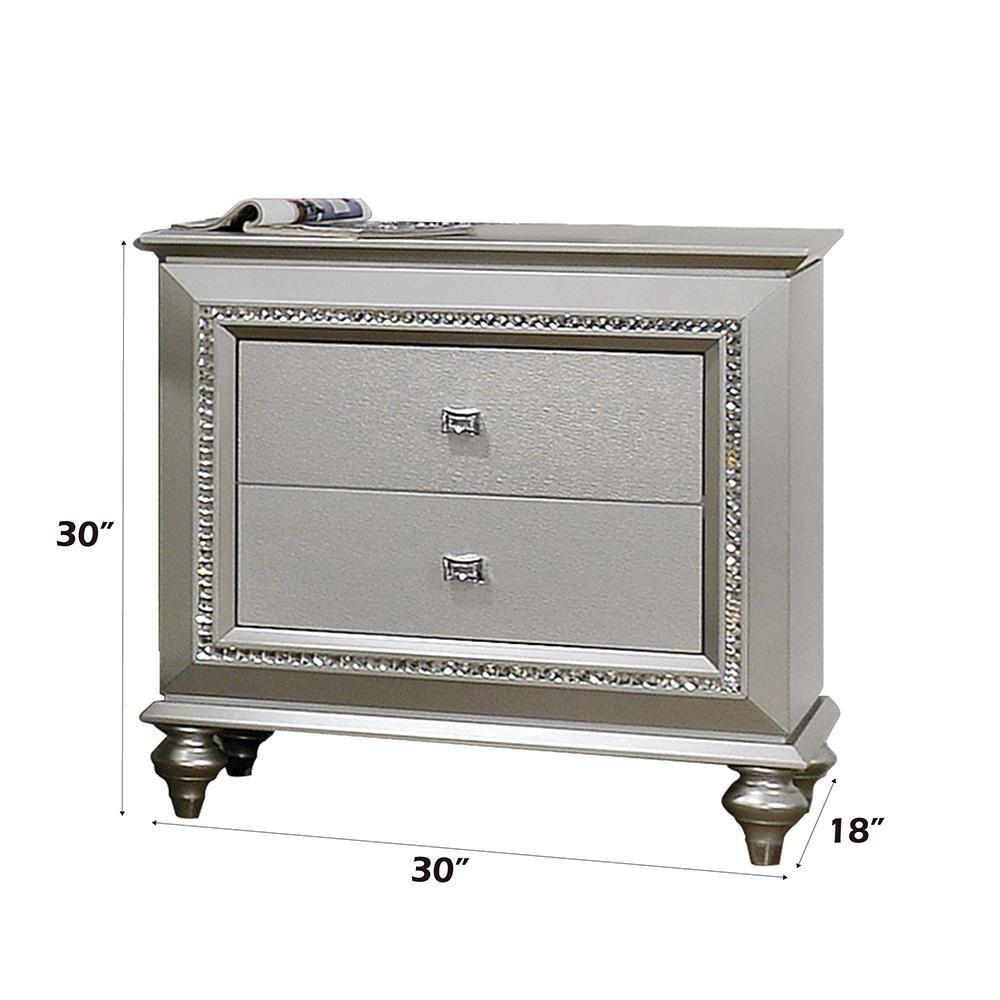 ACME Kaitlyn 2-Drawer Wooden Nightstand in Champagne White