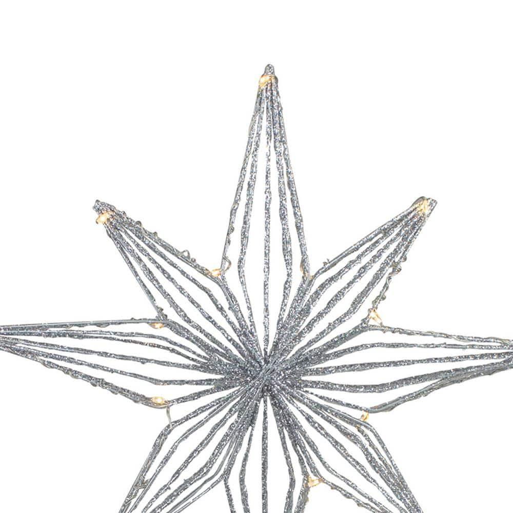 Northlight Seasonal 13.75" LED Lighted B/O Silver Glittered Geometric Star Christmas Tree Topper - Warm White Lights