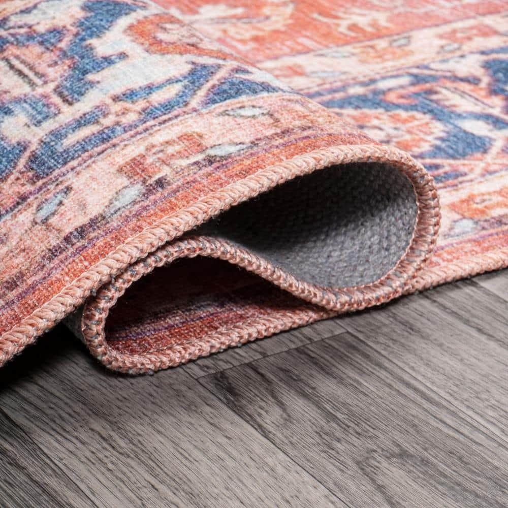 2' x 8' Maris Ornate Medallion Machine Washable Indoor/Outdoor Runner Rug, Orange/Cream - JONATHAN Y