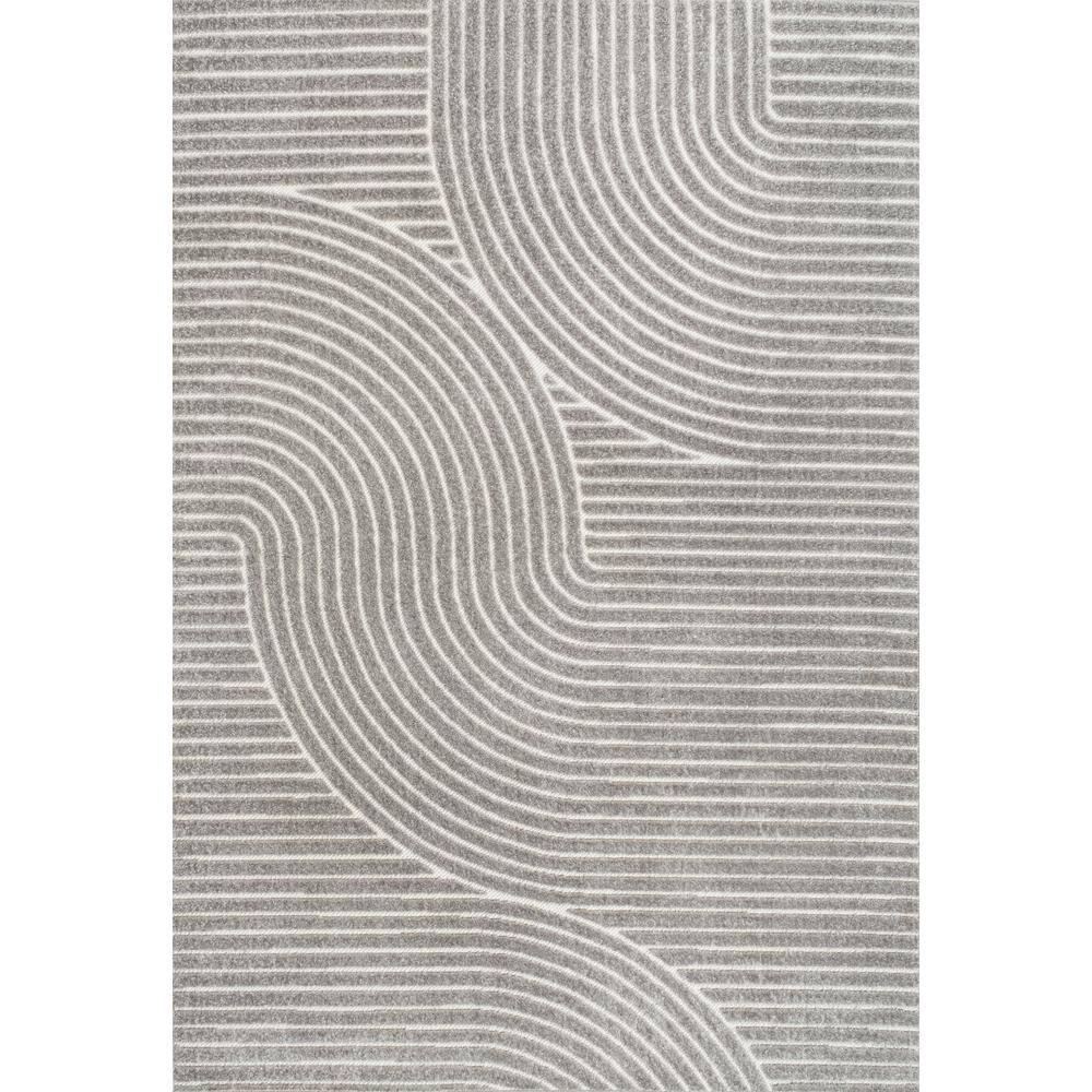 JONATHAN Y Skagen High-Low Minimalist Curve Geometric Gray/Ivory 4 ft. x 6 ft. Indoor/Outdoor Area Rug