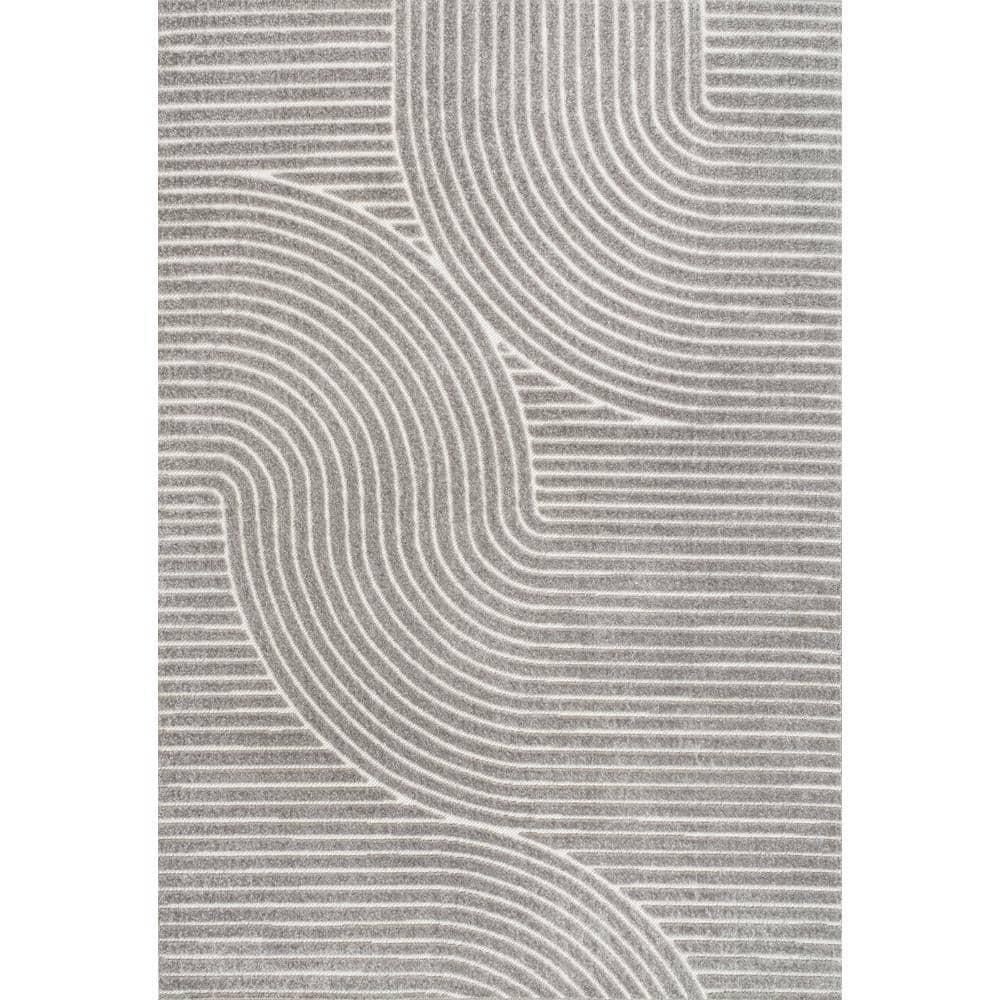 JONATHAN Y Skagen High-Low Minimalist Curve Geometric Gray/Ivory 5 ft. x 8 ft. Indoor/Outdoor Area Rug
