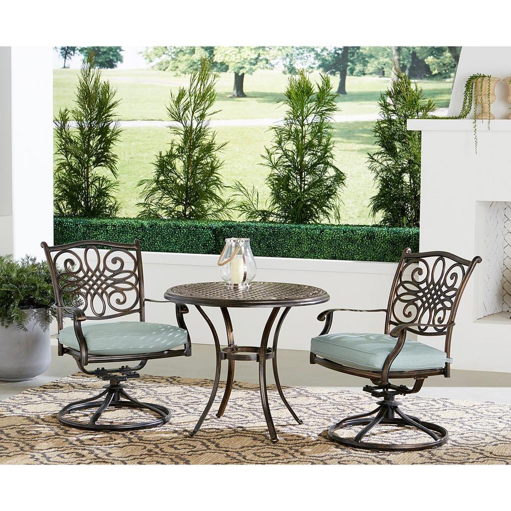 Renditions 3-Piece Set with 2 Swivel Rockers and 32-in. Cast-Top Table, Featuring Sunbrella Fabric