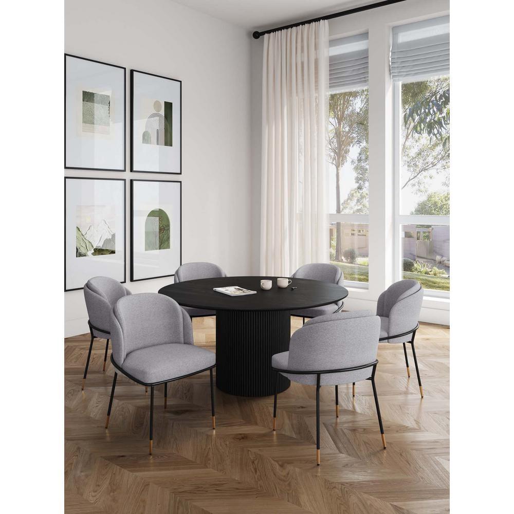 Manhattan Comfort 7pc 59.05" Hathaway and Flor Round Dining Set Black/Gray: Upholstered Chairs, Ash Wood Frame