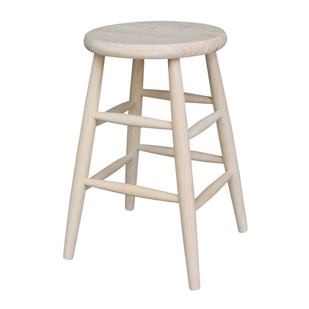 24" Scooped Seat Counter Height Barstool Unfinished - International Concepts: Solid Wood, Round, Backless