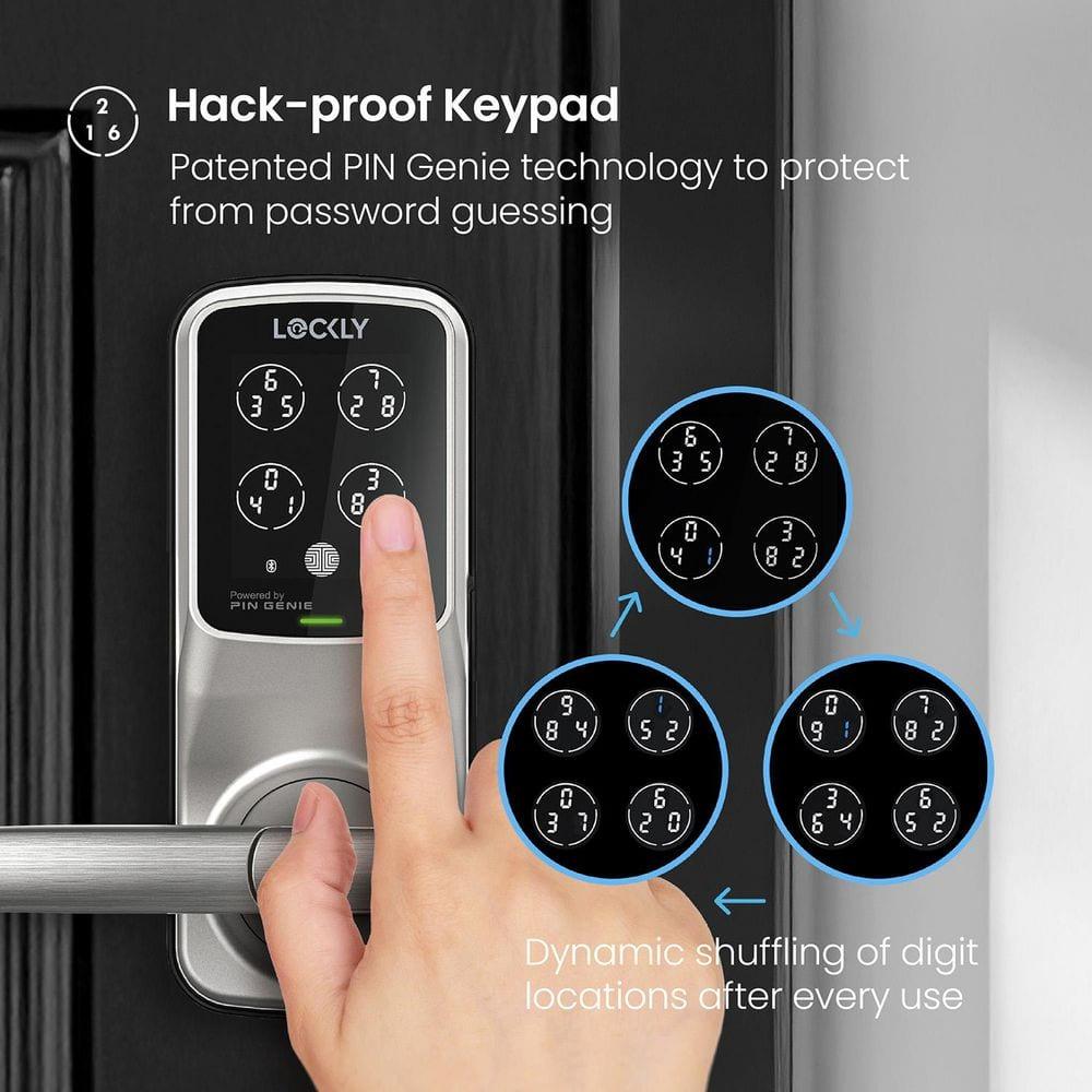 Lockly Secure Plus Bluetooth Smart Door Lock, Keyless Entry with PIN Genie® Digital Keypad, 3D Biometric Fingerprint Sensor Front Door Lock with Handle, Voice Control & Auto Lock - Latch Edition