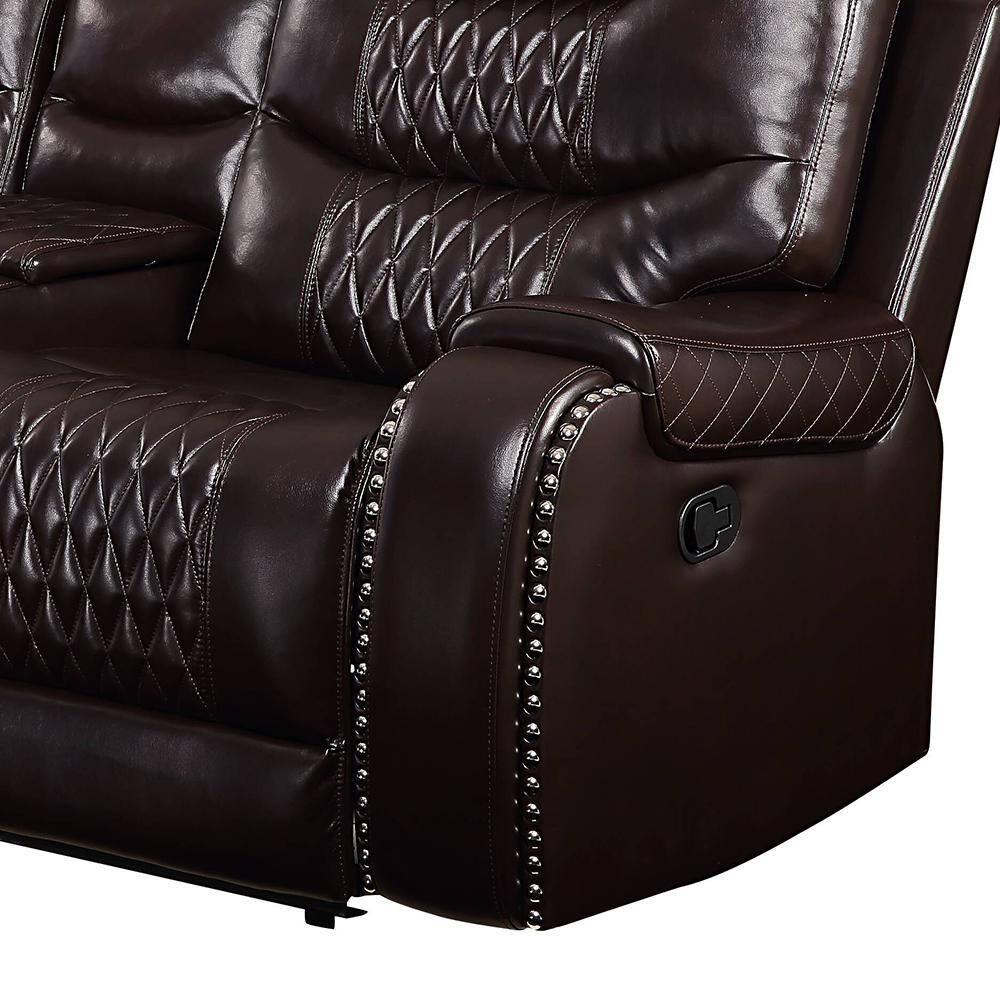 78" Braylon Active Sitting Chair Brown PU - Acme Furniture: Loveseat with Console & Cup Holders