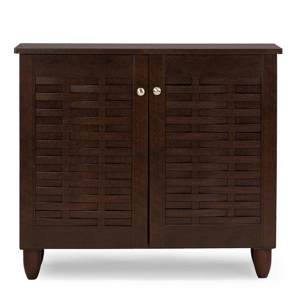 Wholesale Interiors Winda Modern and Contemporary 2-Door Dark Brown Wooden Entryway Shoes Storage Cabinet -