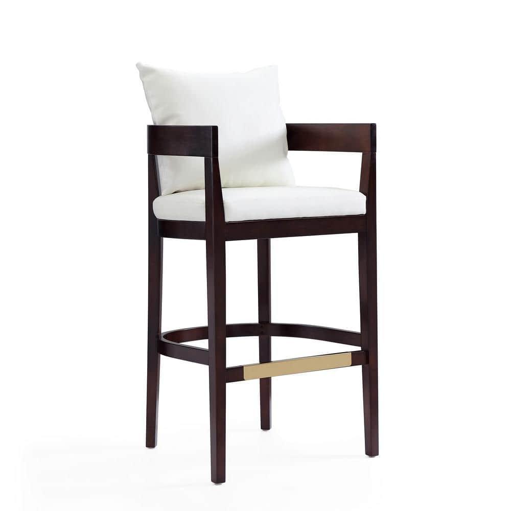Ritz Upholstered Beech Wood Barstool Ivory - Manhattan Comfort: Gold Footrest, 30.5" Height, No Assembly Required