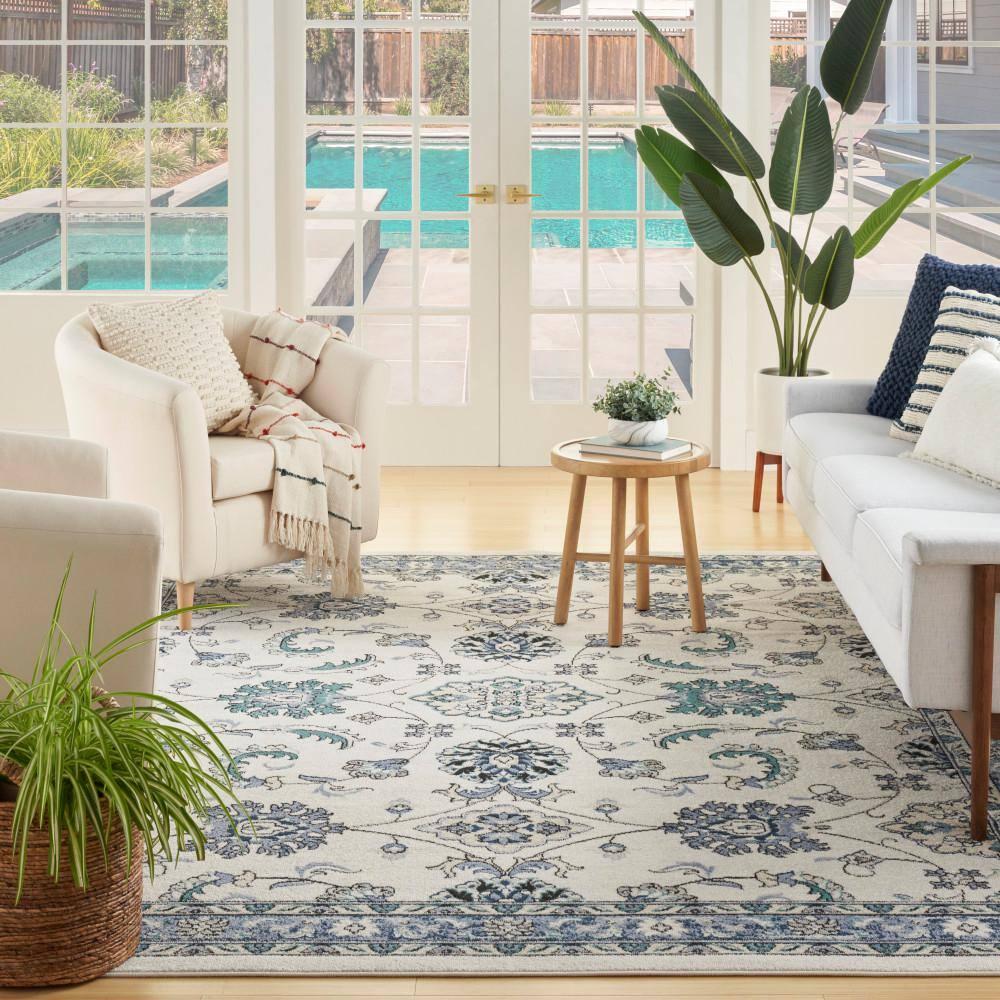 Nourison Essentials Floral Persian Indoor Outdoor Rug Ivory Blue 8' x 10'