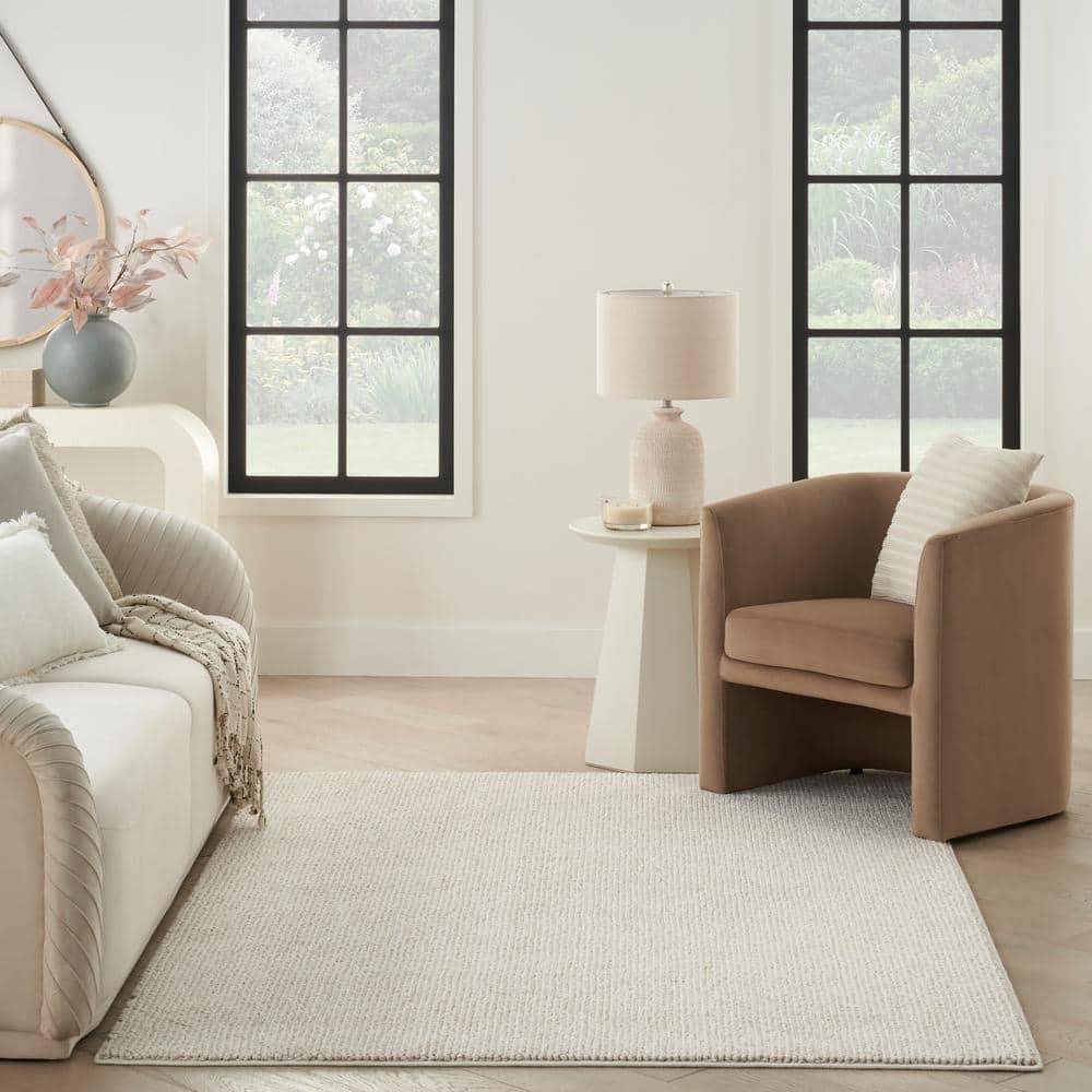 Textured Home Ivory Beige 4 ft. x 6 ft. Solid Geometric Contemporary Area Rug