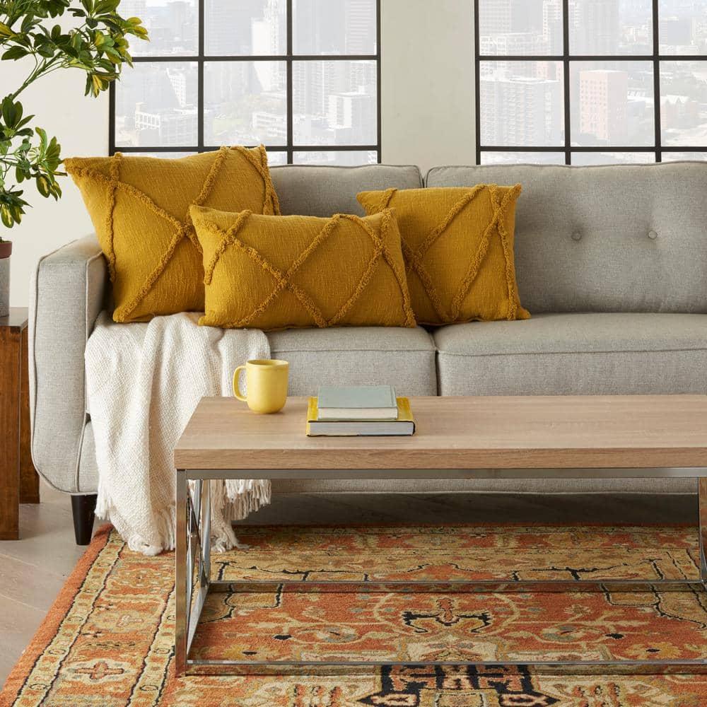 18"x18" Distressed Diamond Square Throw Pillow Mustard - Mina Victory: Cotton, Zipper Closure, Indoor Use