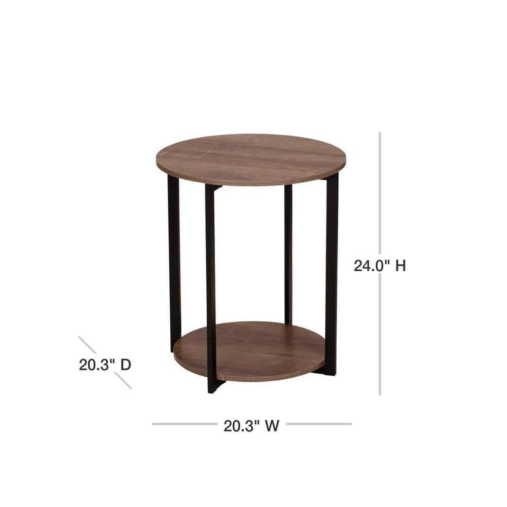 Household Essentials Jamestown Round End Table Ashwood: Modern Minimalist, Iron Frame, Particle Board