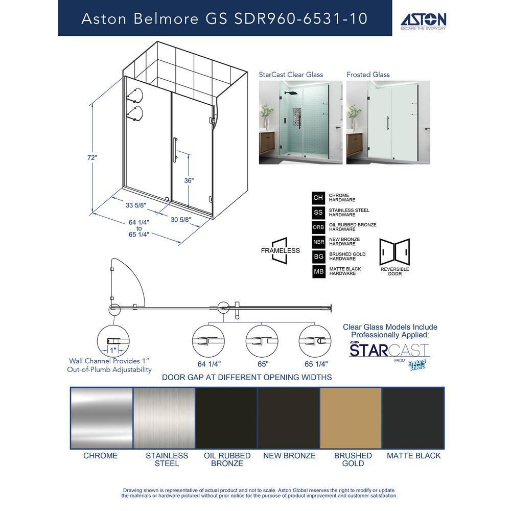 Belmore GS 65" W x 72" H Hinged Frameless Shower Door