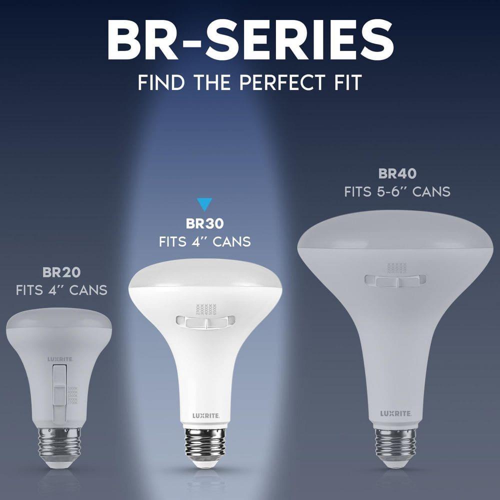 Luxrite BR30 LED Light Bulb =85W 5CCT 2700K 3000K 3500K 4000K 5000K, Dimmable, LED Flood Light Bulb, UL Listed, E26 Medium Base 6 Pack