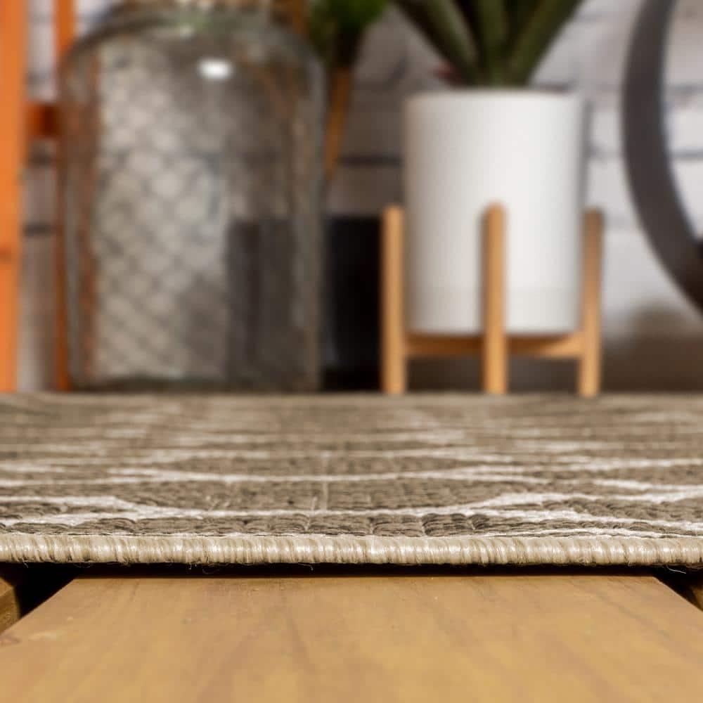 4'x6' Trebol Moroccan Trellis Textured Weave Indoor/Outdoor Area Rug, Brown/Beige - JONATHAN Y