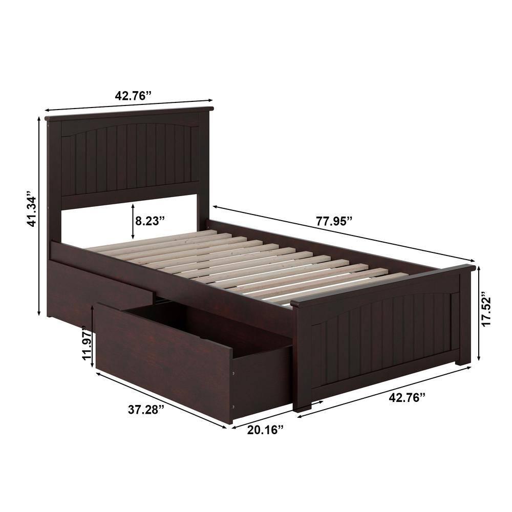 Nantucket Platform Bed with Matching Foot Board with 2 Urban Bed Drawers, Multiple Colors, Multiple Sizes