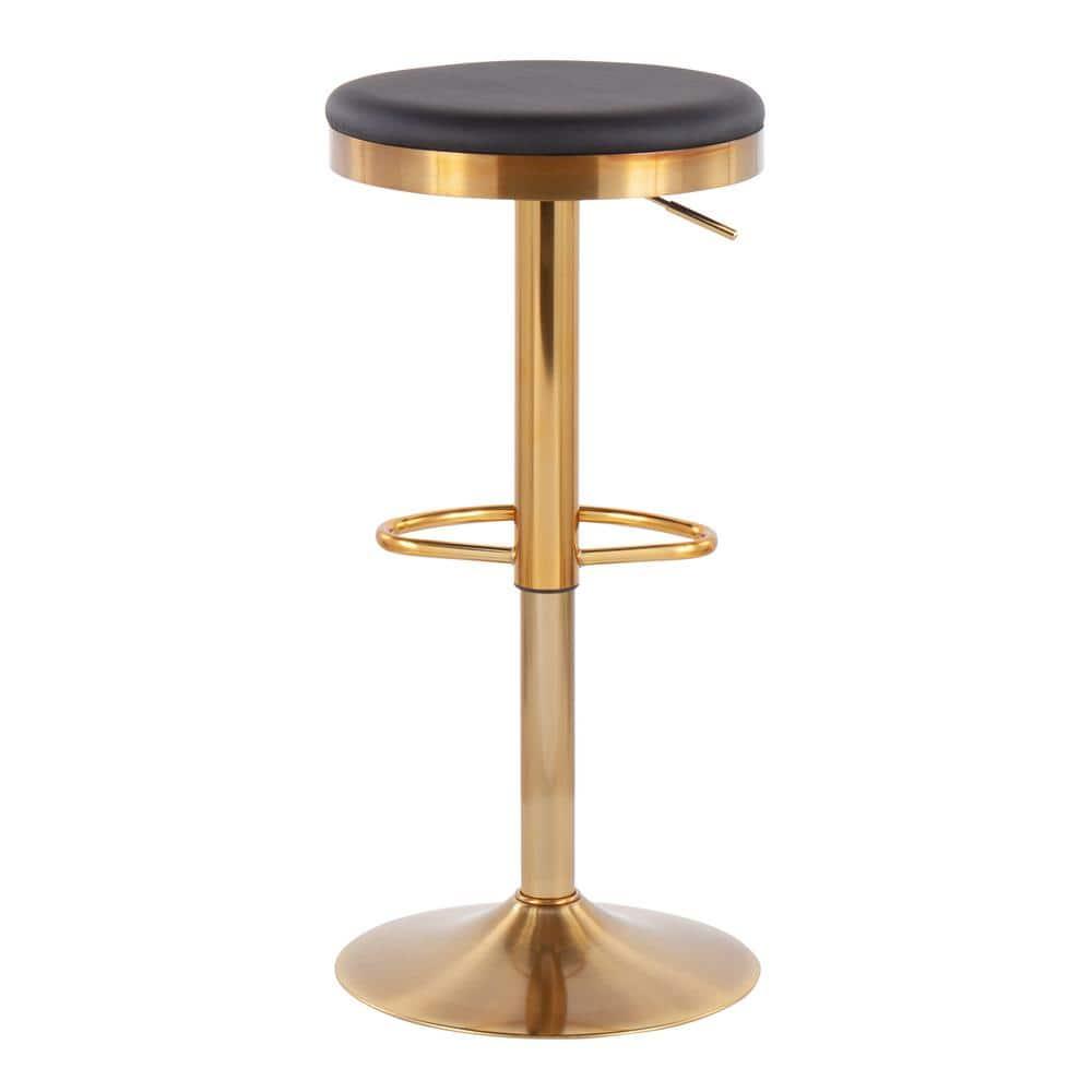 Set of 2 Dakota Glam Adjustable Barstools: Swivel, Footrest, Steel/Faux Leather - LumiSource