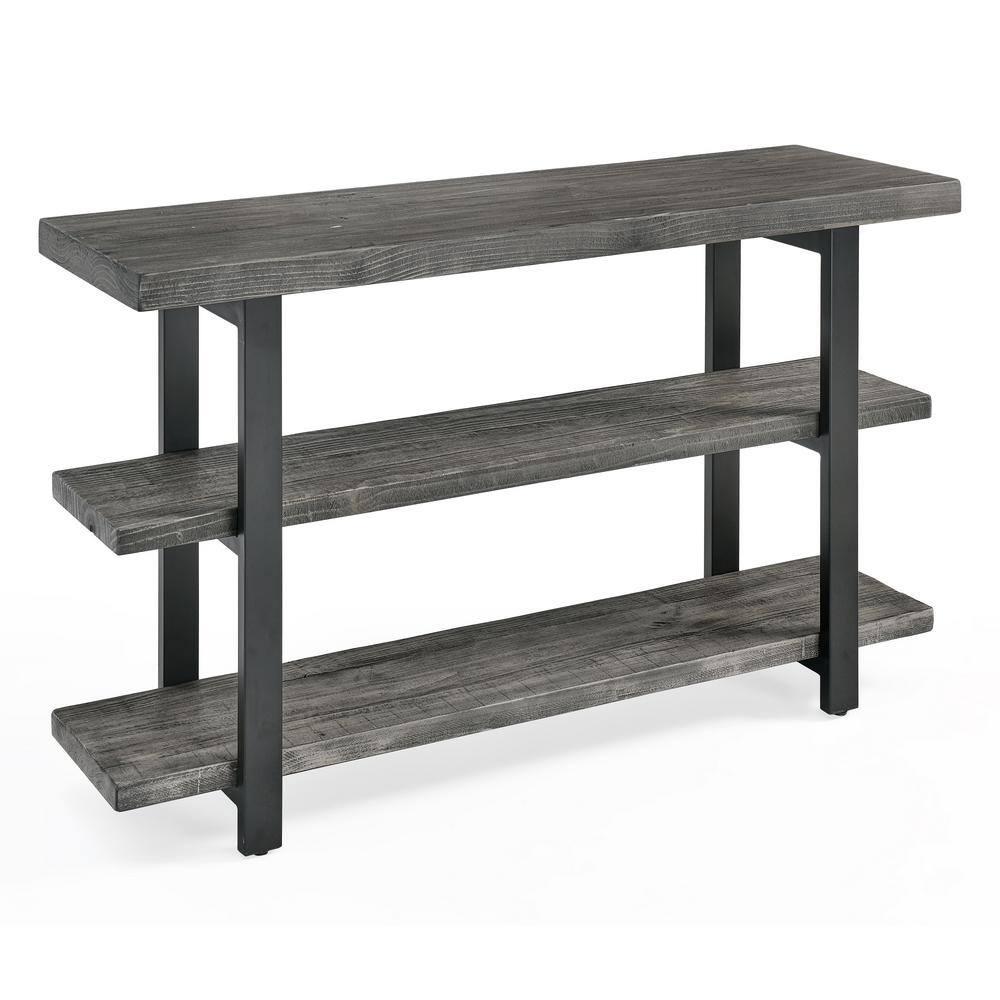 Alaterre Farmhouse Reclaimed Wood Console Table with Shelves, Slate Gray/Black