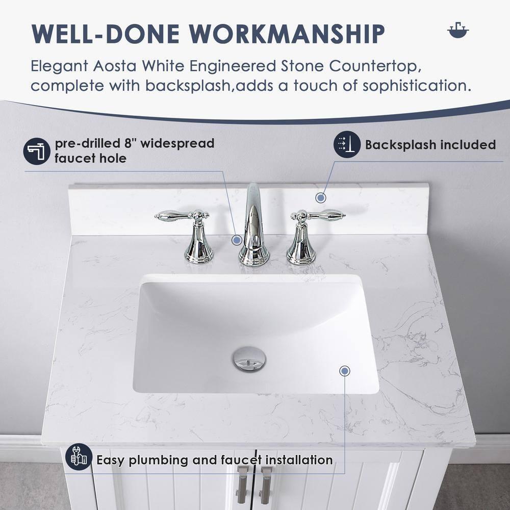 Isla 30" Single Bathroom Vanity Set in White and Carrara White Marble Countertop without Mirror