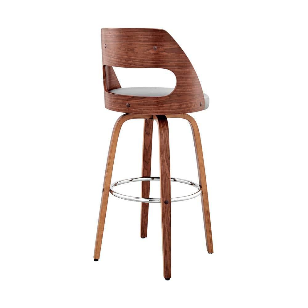 Armen Living Indoor Julius 30" Cream Faux Leather and Walnut Wood Bar Stool