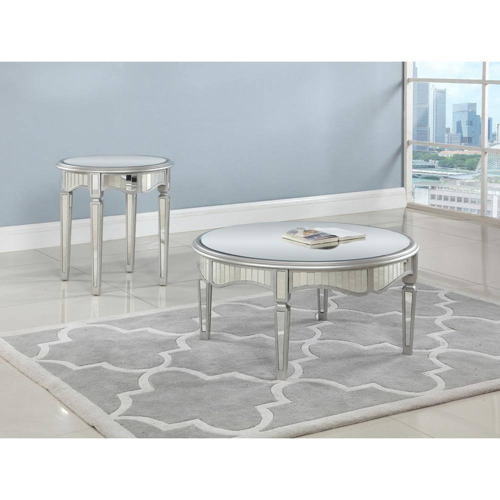 Best Master Royal Glam Round Mirrored Glass Coffee Table in Silver