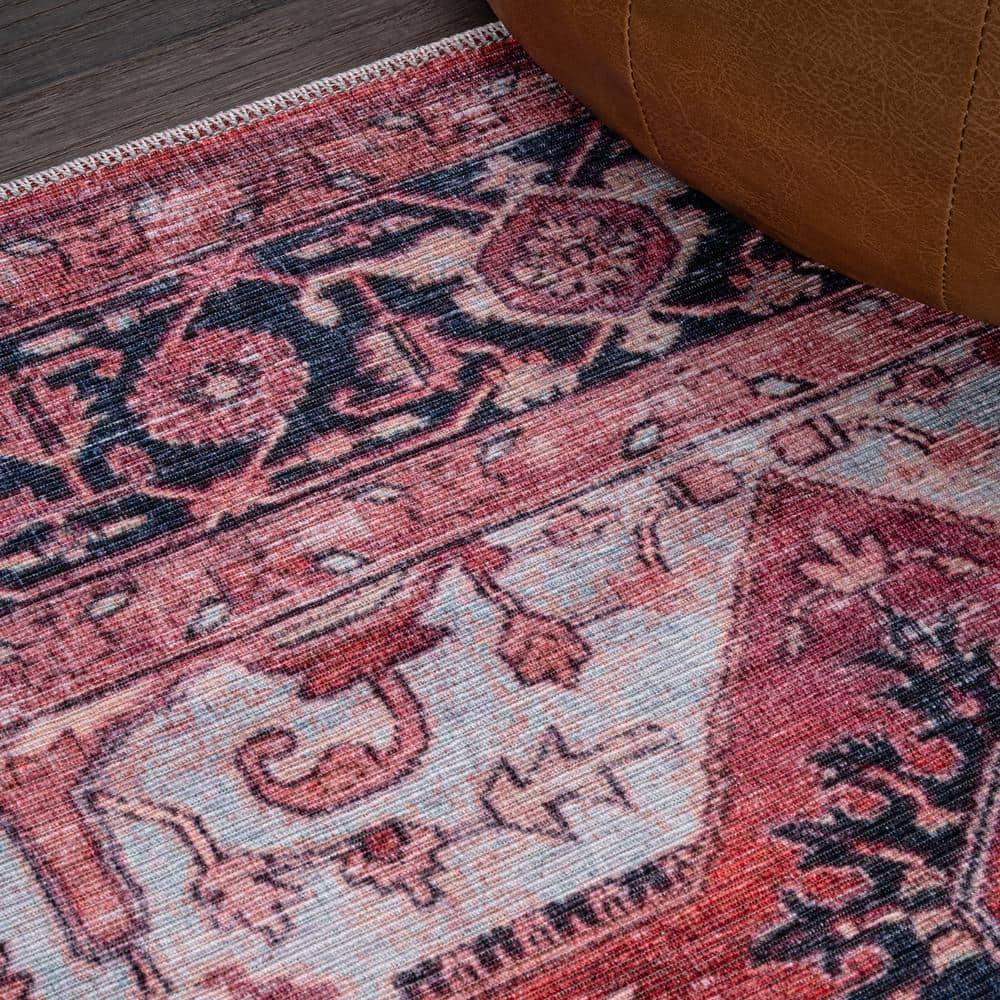 Maris Ornate Medallion Machine-Washable Red/Black/Blue 2 ft. x 8 ft. Runner Rug - JONATHAN Y
