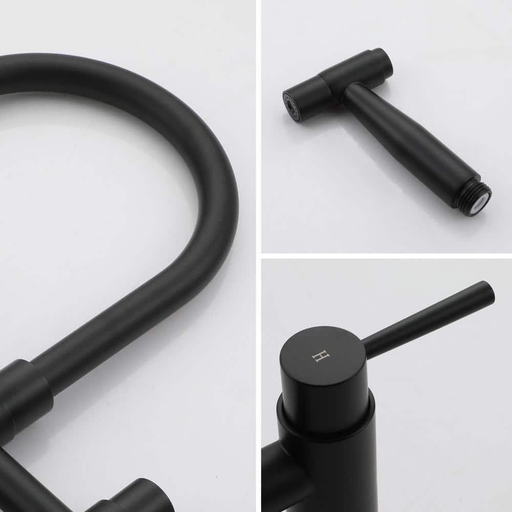 Double Handle Bridge Kitchen Faucet with Side Sprayer in Matte Black