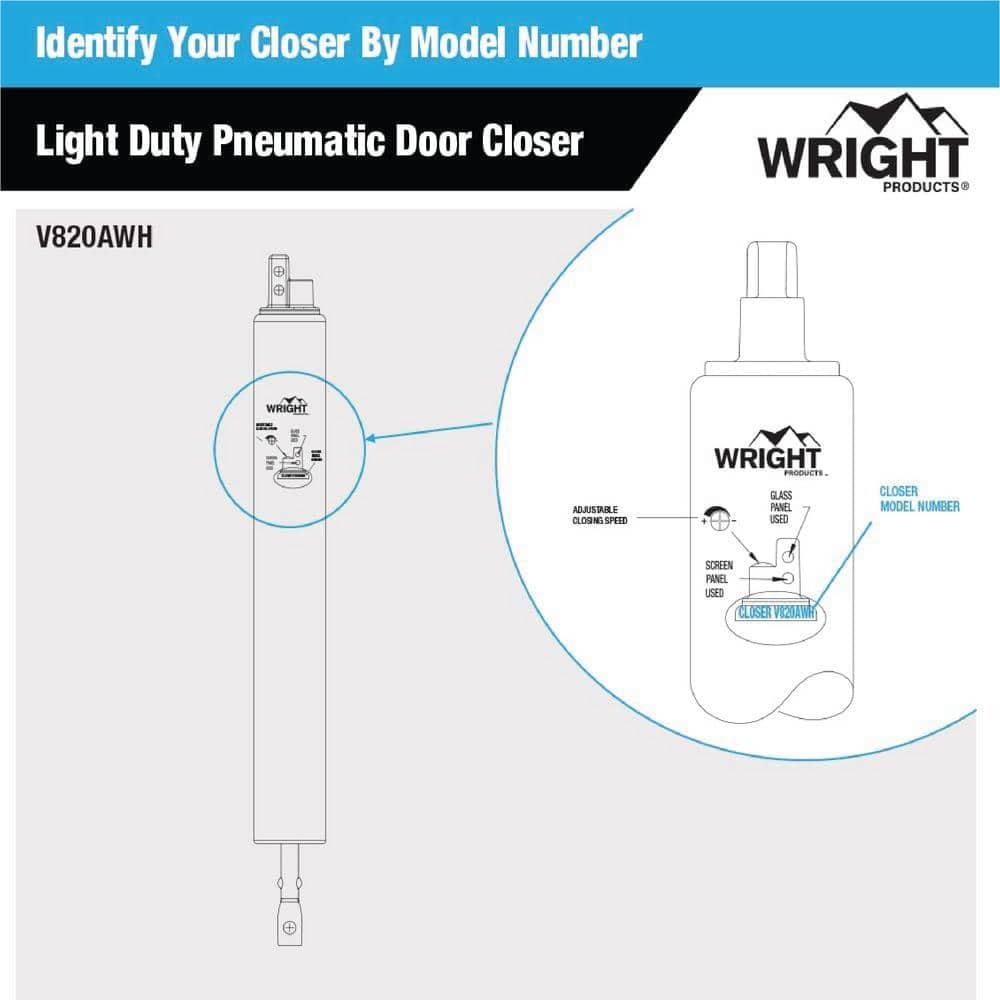 Wright V820AWH Grade 1, Size 4, White Aluminum Pneumatic Door Closer