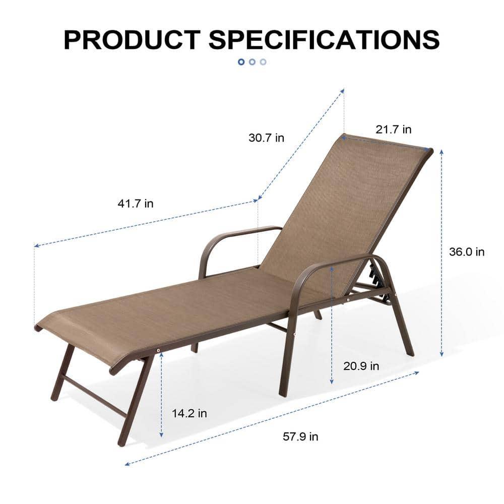 Crestlive Products Set of 2 Aluminum Patio Chaise Lounge Chairs Outdoor Recliners, Brown