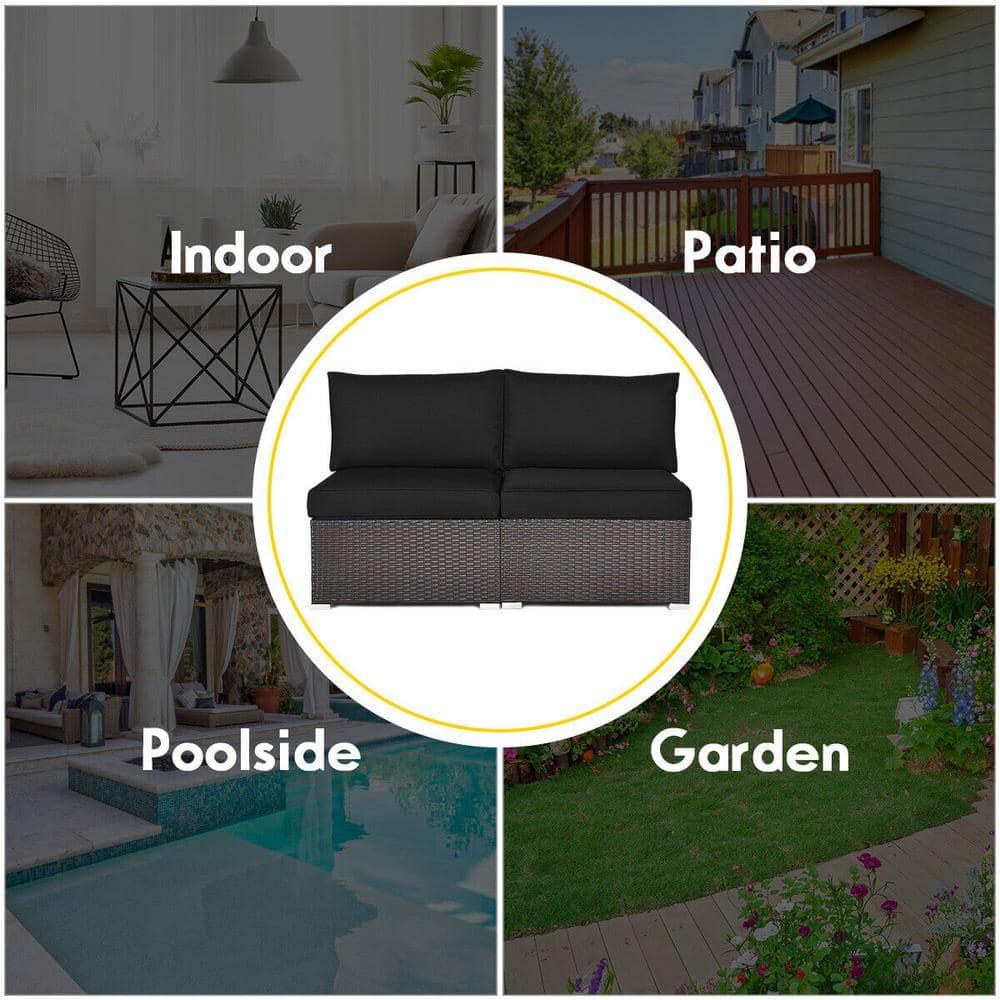 Costway 2PCS Patio Rattan Armless Sofa Sectional Furniture Conversation W/Black Cushion