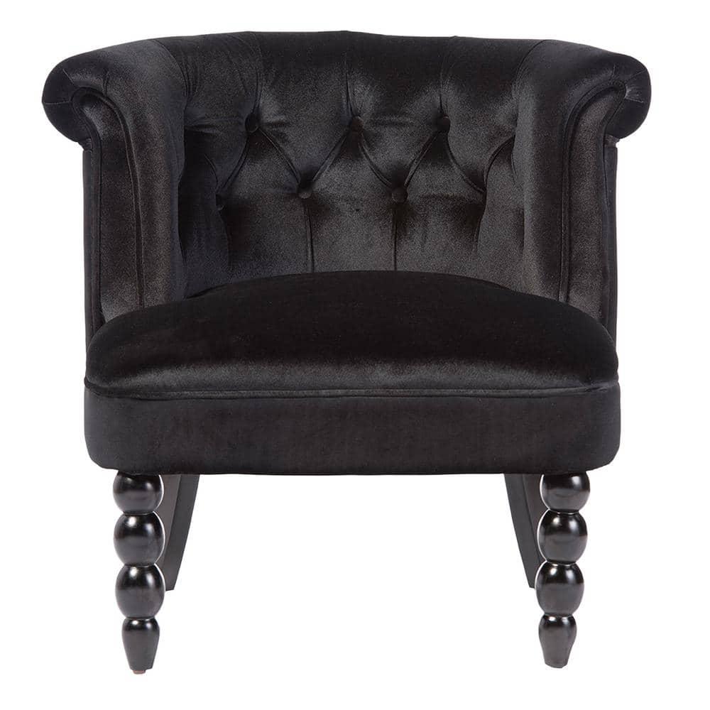 Flax Victorian Style  Black Velvet Fabric Upholstered Vanity Accent Chair