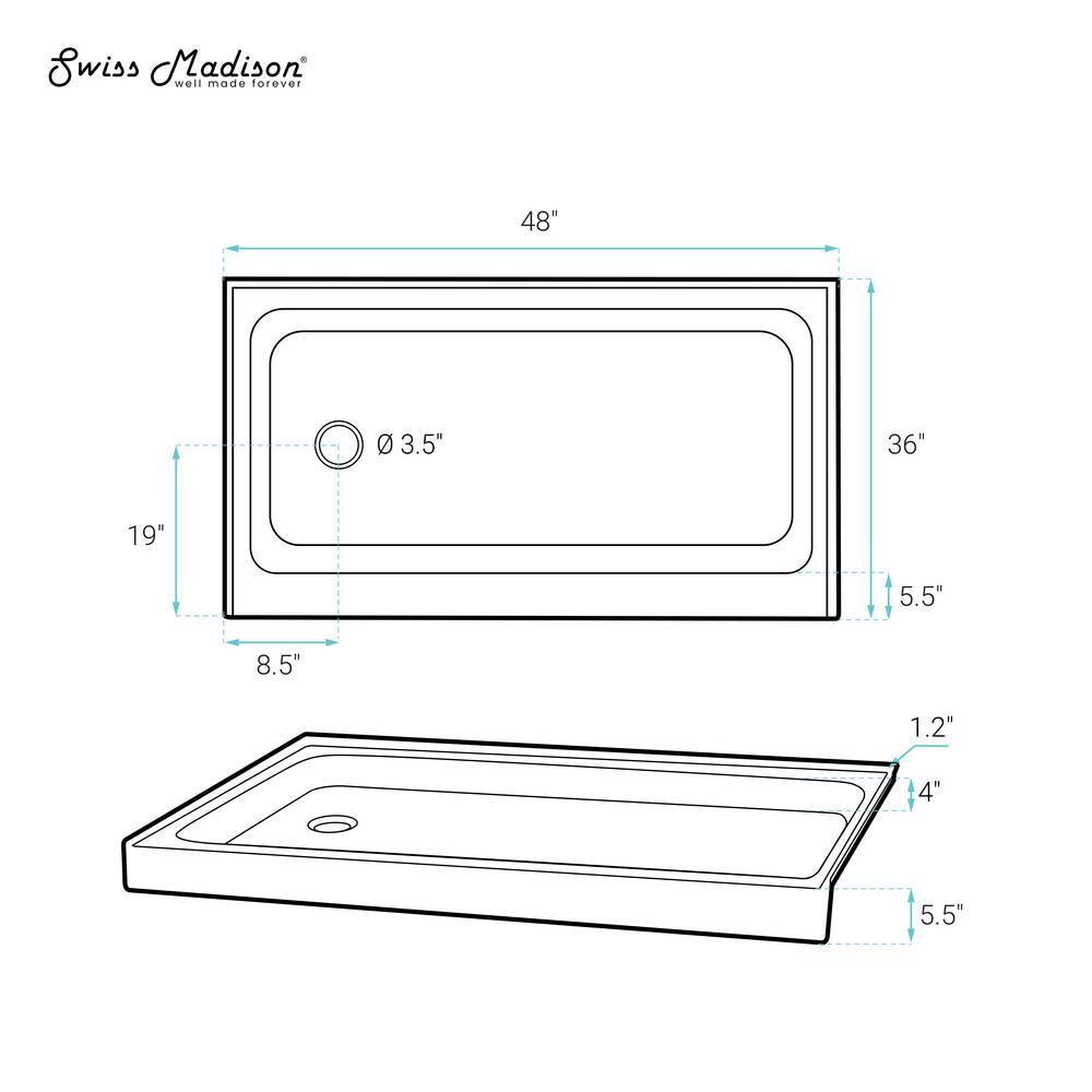 Voltaire 36" x 36" Single-Threshold, Center Drain, Shower Base
