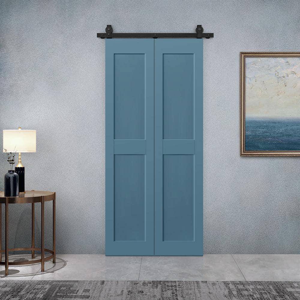 Calhome 2 PANEL Shaker Composite Bi-Fold Door with Sliding Barn Door Hardware KitColor