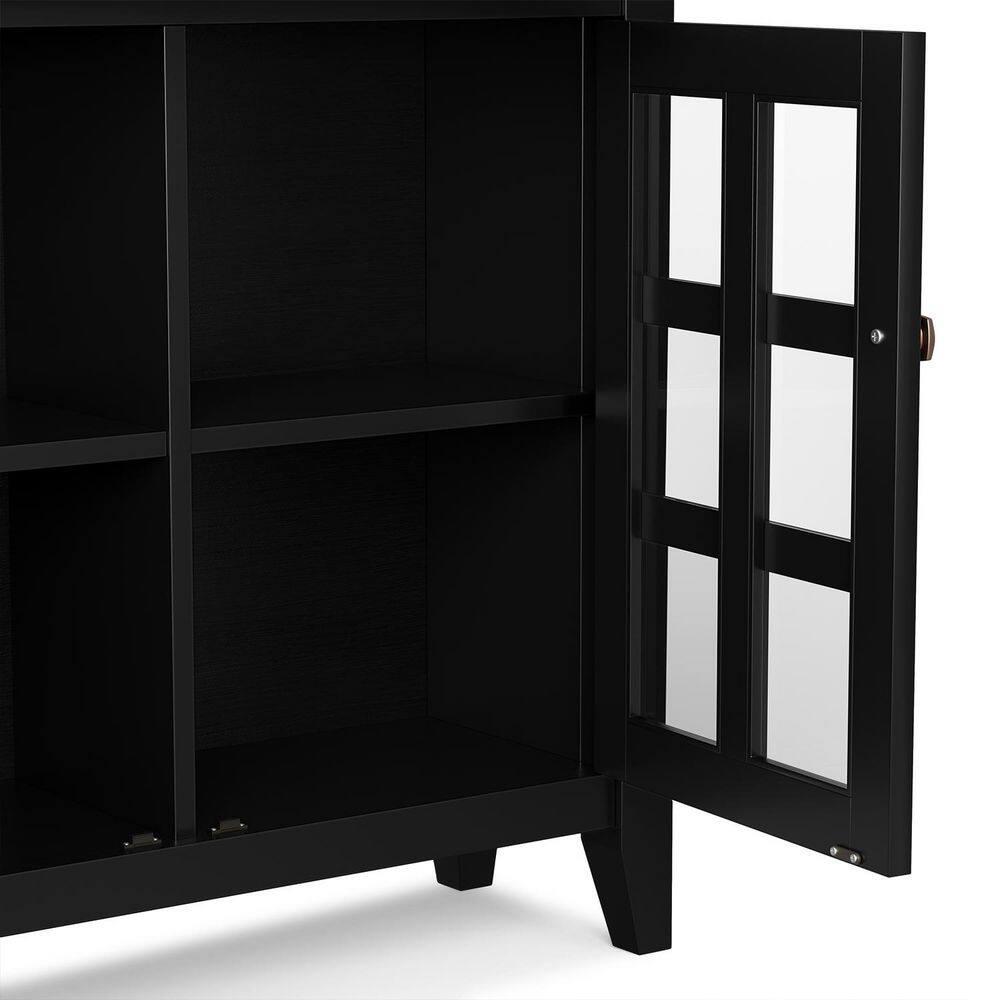Simpli Home Acadian 36"W Solid Wood 2-Shelf Entryway Storage Cabinet with Glass Doors and 2 Drawers