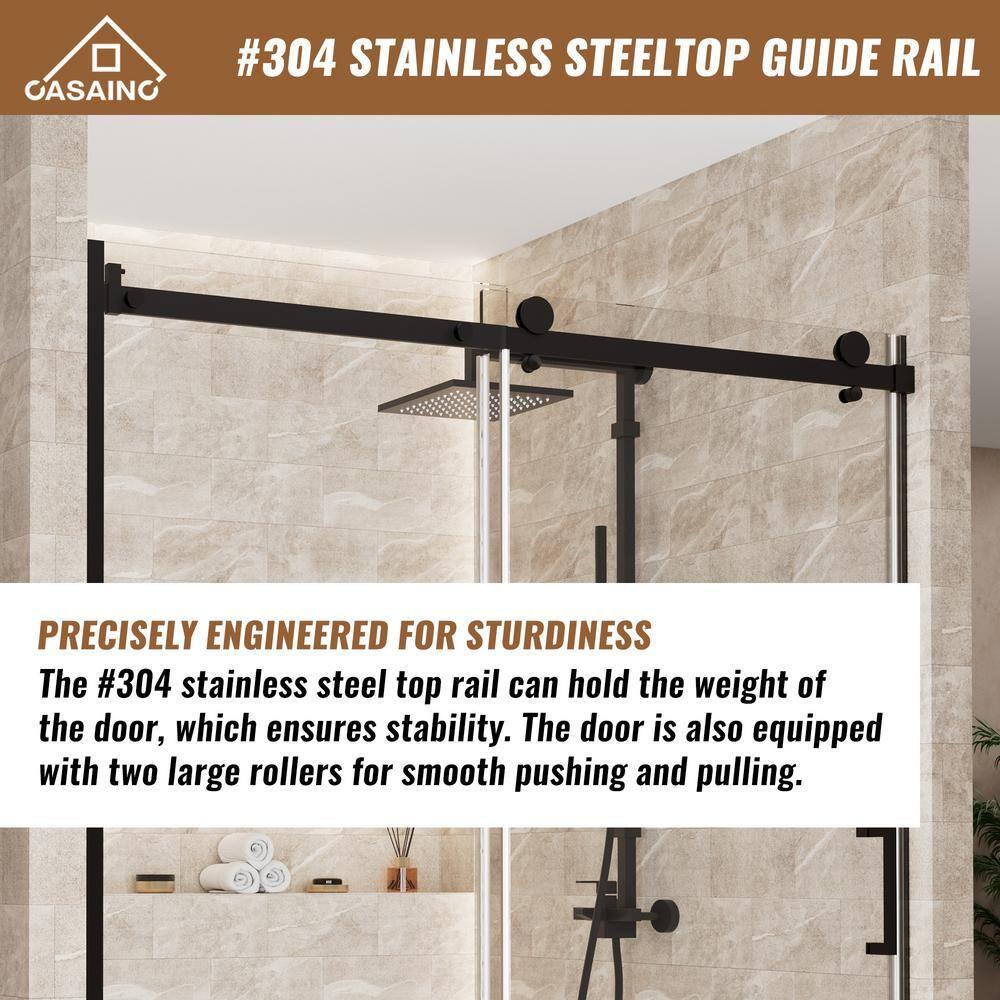 60" W x 76" H Framed Shower Door Single Sliding 10MM Tempered Glass 304 Stainless Steel Accessories