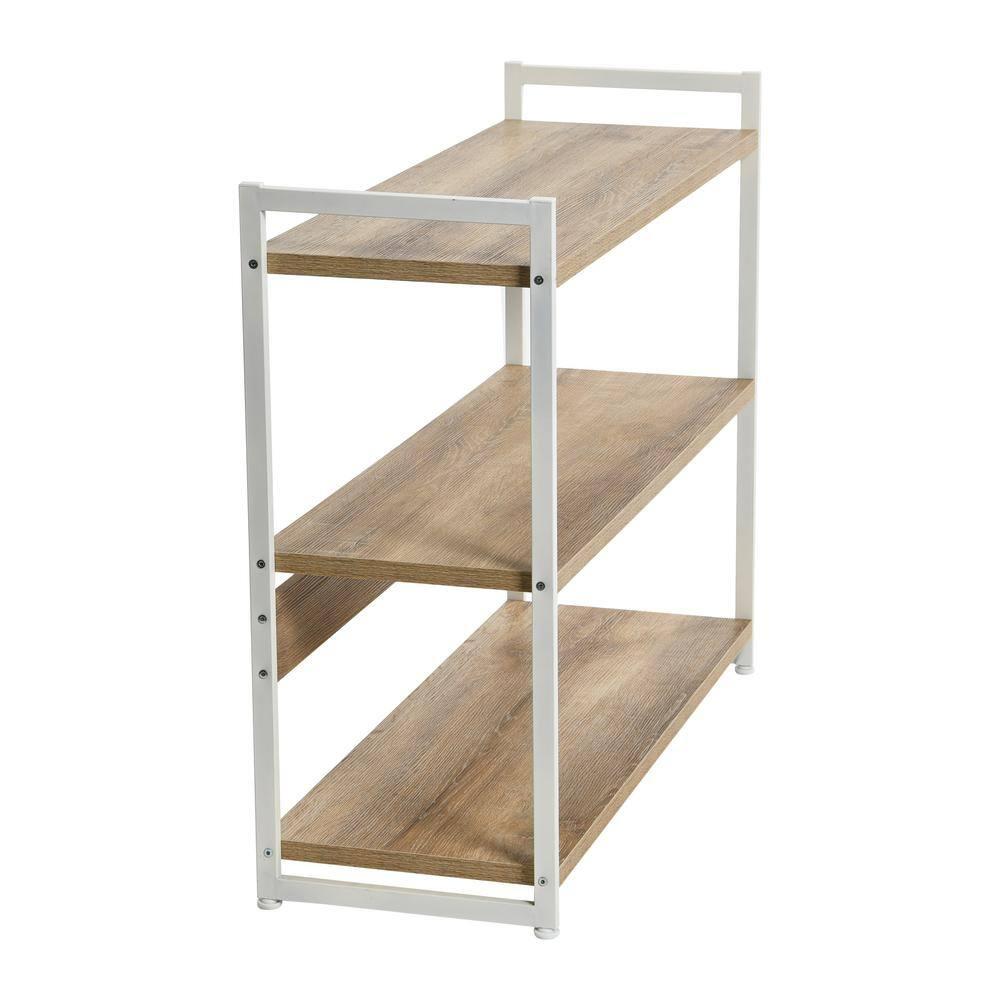Household Essentials 32.5" Jamestown Wide 3 Shelf Bookshelf: Metal Frame, Coastal Oak Collection