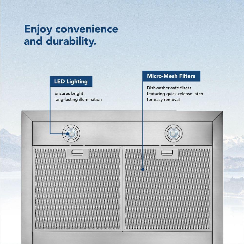 Broan-NuTone 24" Pyramidal Chimney Range Hood with LED Lighting, Convertible Wall-Mount Kitchen Chimney Vent Hood, 450 Max CFM, Stainless Steel