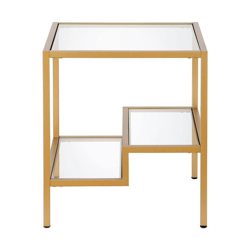 Evelyn&Zoe Lovett 20" Wide Square Side Table, Brass