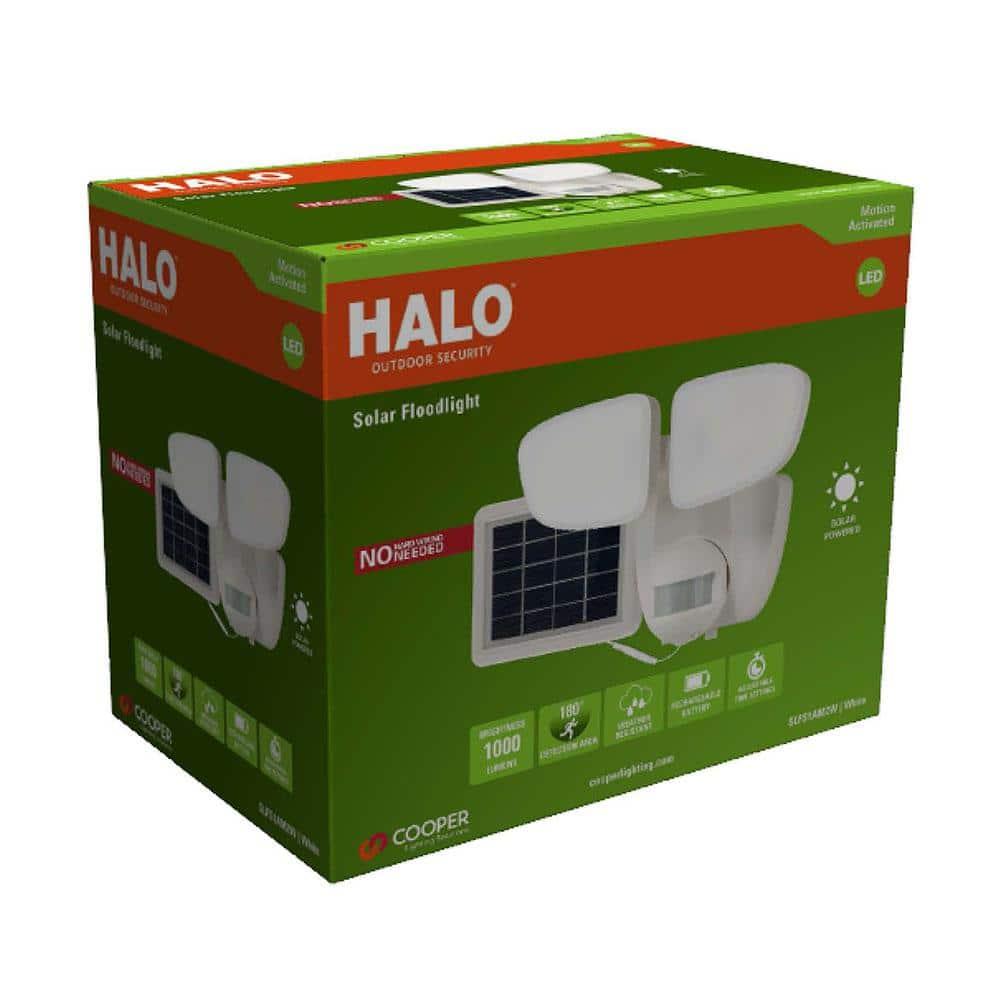 HALO Solar Outdoor LED Flood Light with 180 Degree Motion Sensor Flood & Security Twin Head Light 1000 Lumens White