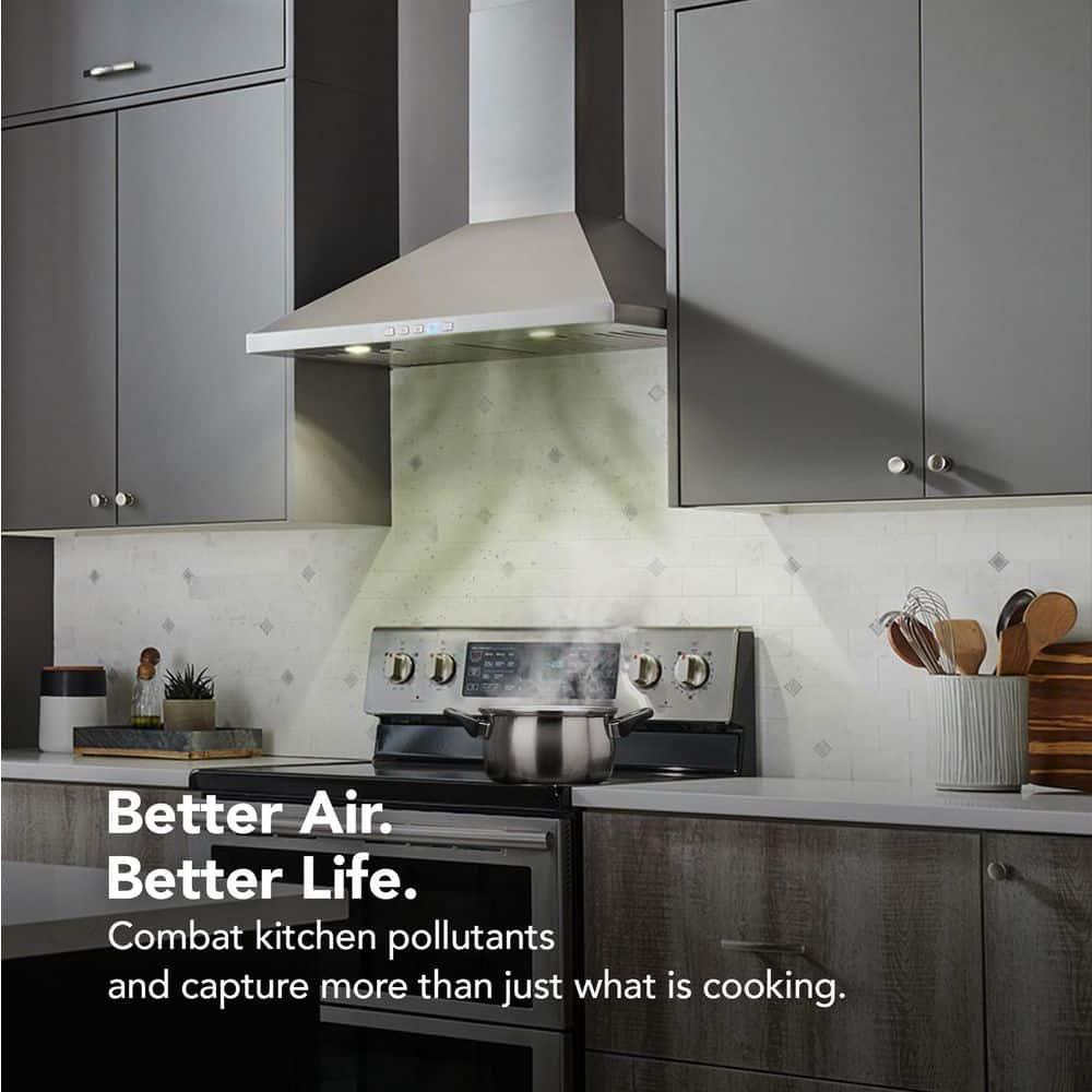 Broan-NuTone 24" Pyramidal Chimney Range Hood with LED Lighting, Convertible Wall-Mount Kitchen Chimney Vent Hood, 450 Max CFM, Stainless Steel