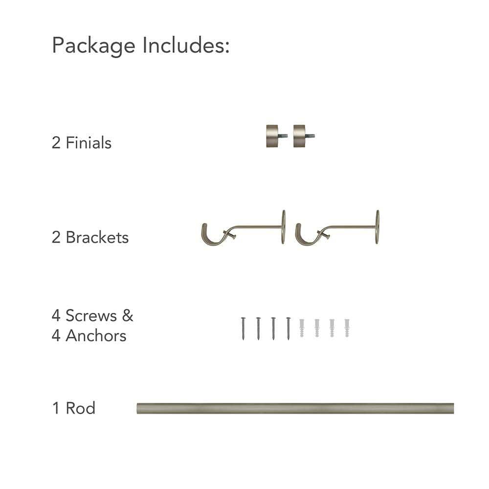 Serena 1" Window Drapery Single Curtain Rod with Contemporary Cap Finial - 48" - Pewter - Elrene Home Fashions